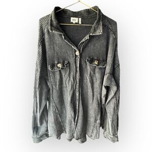 BKE Charcoal Textured Boyfriend Acid Wash Shirt Shacket